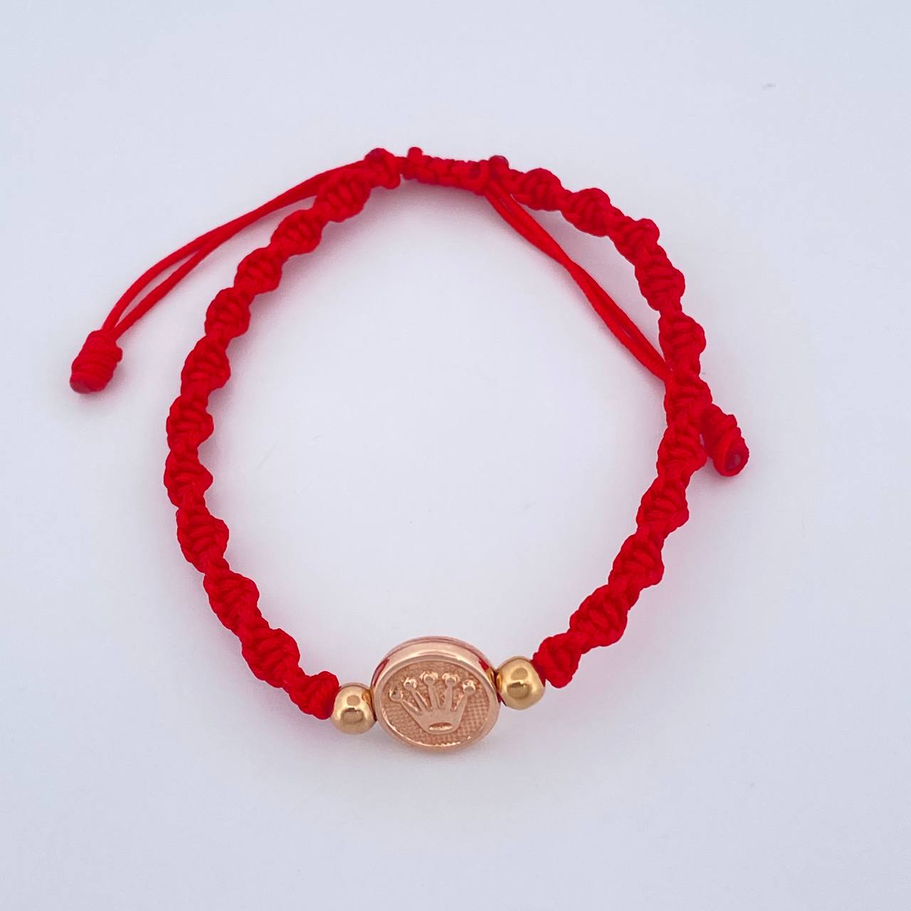Pulsera Tejida Roja Corona RX 0.75gr / 4mm Dos Oros Amarillo Rosa 18K %