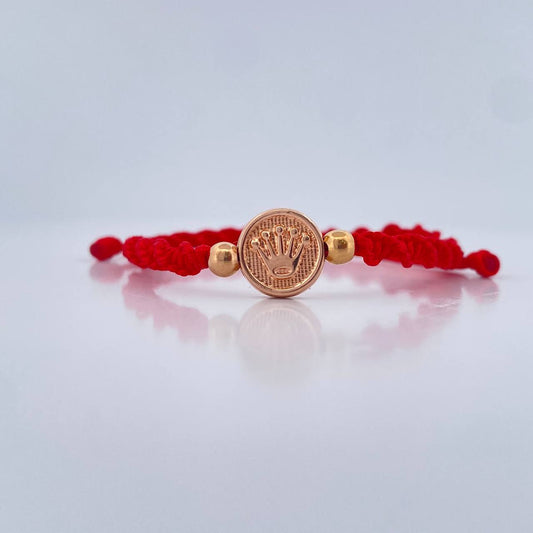 Pulsera Tejida Roja Corona RX 0.75gr / 4mm Dos Oros Amarillo Rosa 18K %