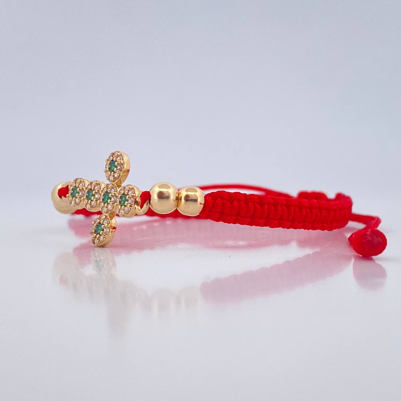 Pulsera Tejida Roja Cruz Tupida 2.1gr / 4mm Oro Amarillo 18K %