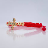 Pulsera Tejida Roja Cruz Tupida 2.1gr / 4mm Oro Amarillo 18K %