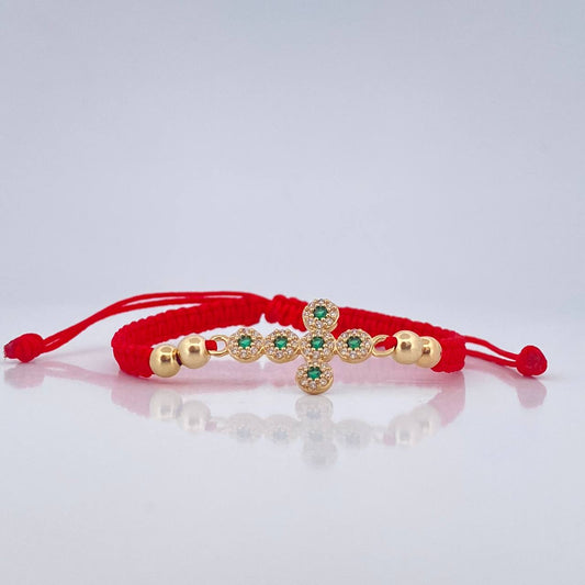 Pulsera Tejida Roja Cruz Tupida 2.1gr / 4mm Oro Amarillo 18K %