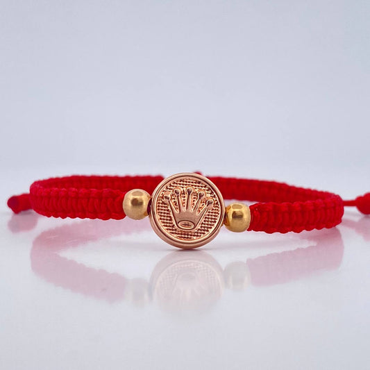Pulsera Tejida Roja Corona RX 0.8gr / 4mm Dos Oros Amarillo Rosa 18K %