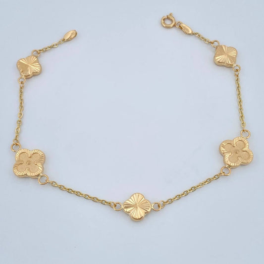 Pulso Trebol Aro Seguido 3.2gr / 19cm / 1mm Oro Amarillo 18K %