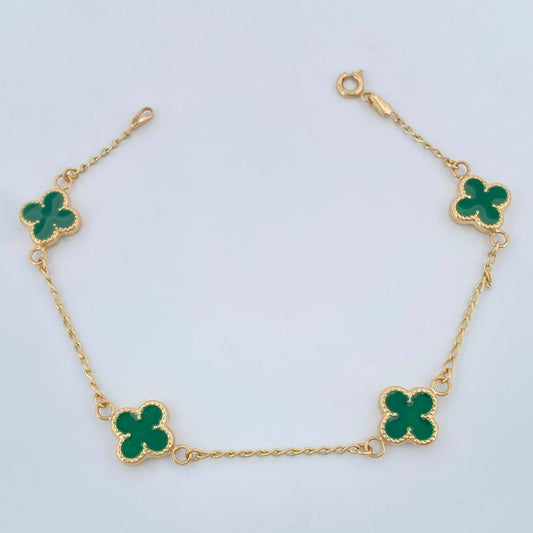 Pulso Trebol Espiga 3.35gr / 18.5cm / 1mm Oro Amarillo 18K %
