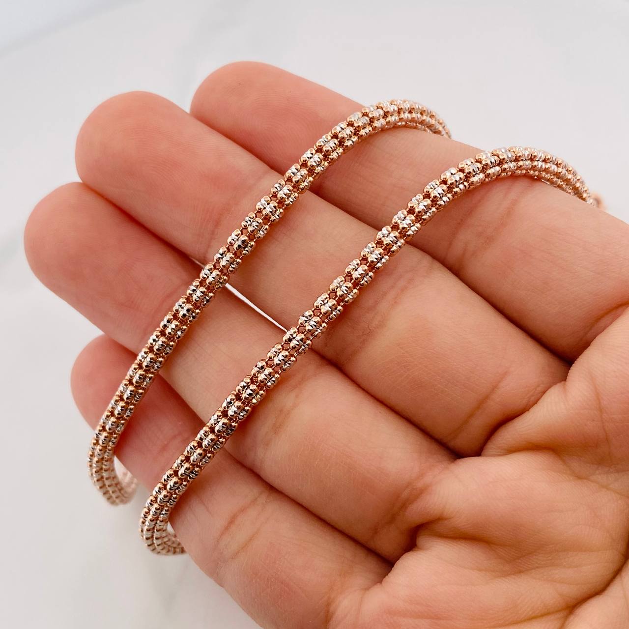 Cadena Ice 16g / 60cm / 2.4mm Dos Oros Blanco Rosa 18K