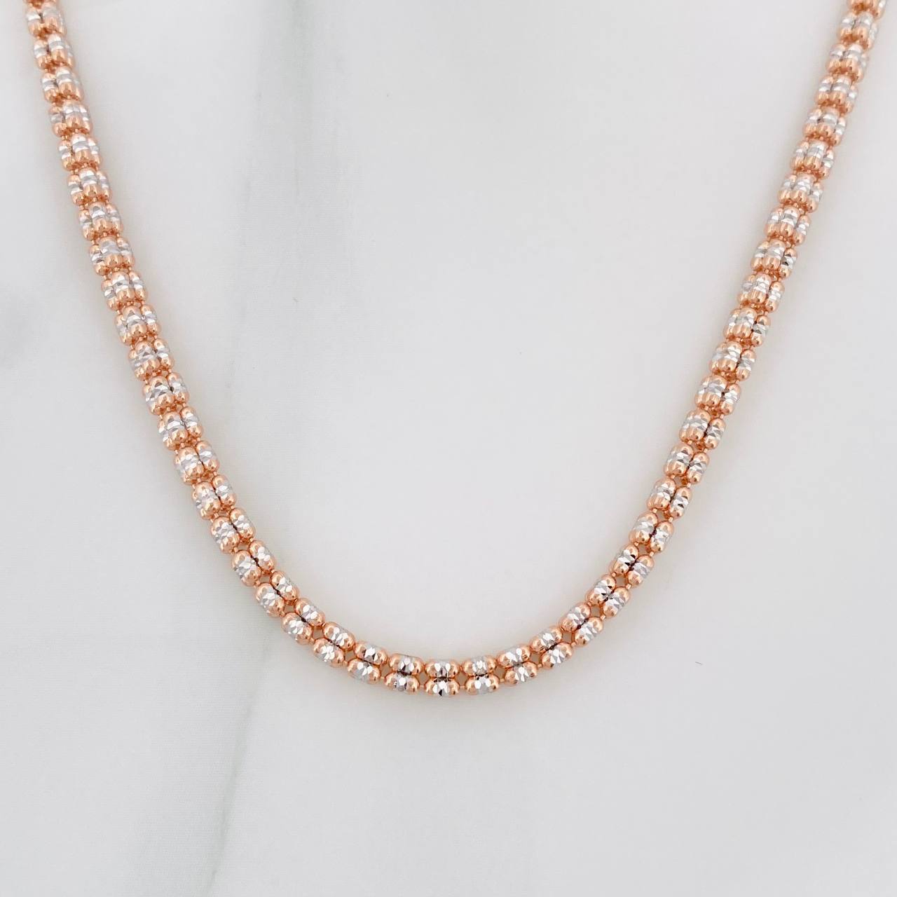 Cadena Ice 16g / 60cm / 2.4mm Dos Oros Blanco Rosa 18K