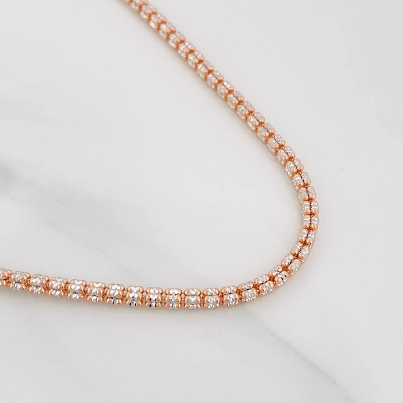 Cadena Ice 18.5g / 70cm / 2.5mm Dos Oros Blanco Rosa 18K
