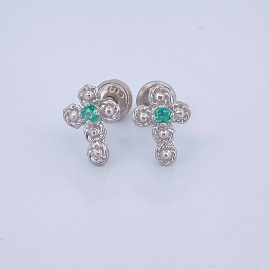 Topos Cruz Rosas Esmeralda 1.1gr / 7mm / Plata 925 %