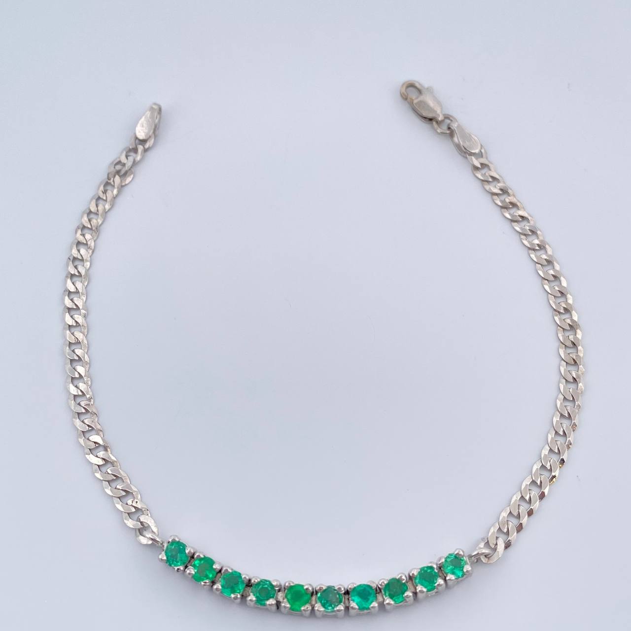 Pulso Tennis Cubano Esmeralda 4gr / 18.4cm / 3.32mm Plata 925 %