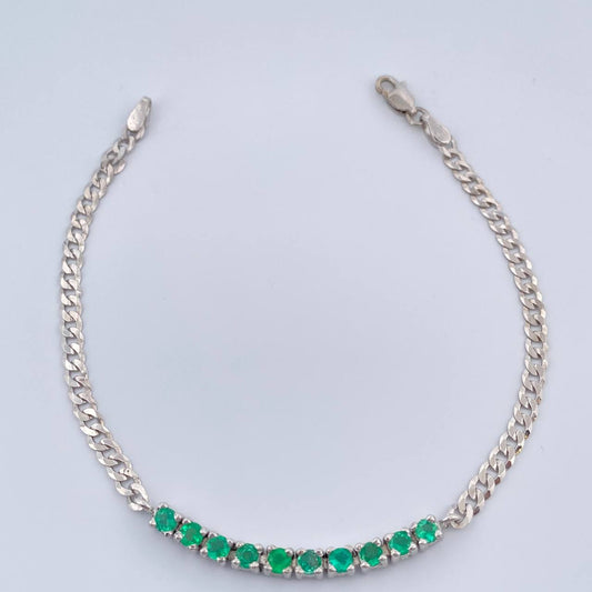Pulso Tennis Cubano Esmeralda 4.05gr / 18.4cm / 3.4mm Plata 925 %