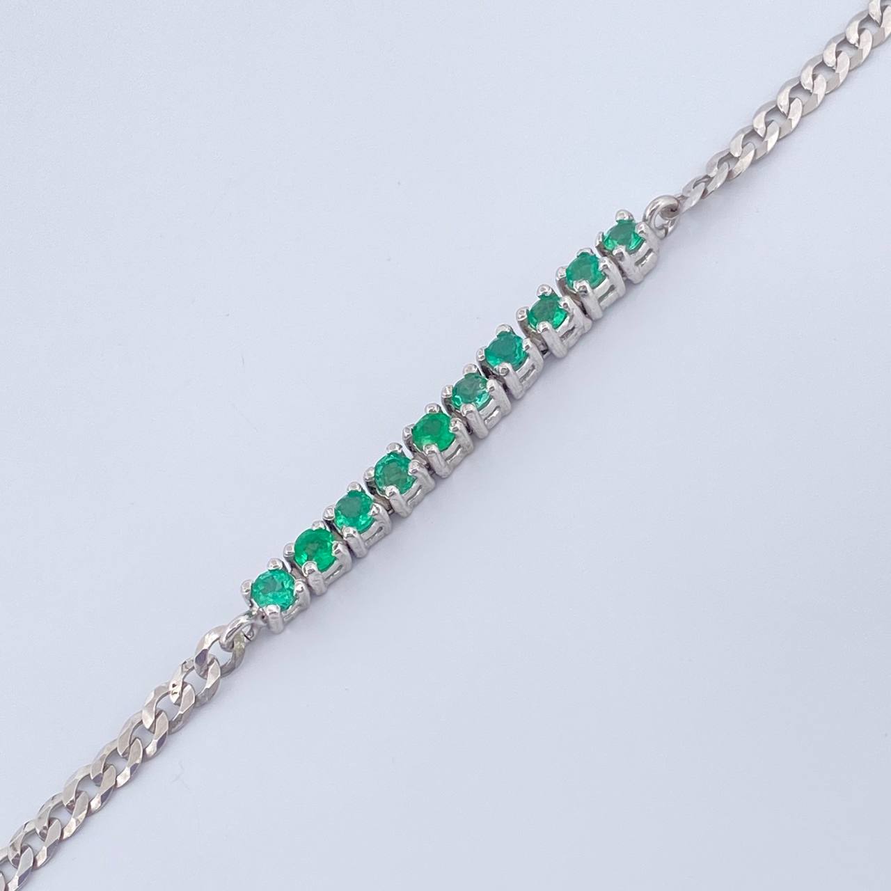 Pulso Tennis Cubano Esmeralda 4.05gr / 18.4cm / 3.4mm Plata 925 %