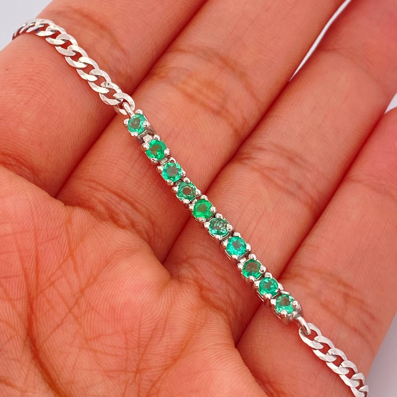 Pulso Tennis Cubano Esmeralda 4.05gr / 18.4cm / 3.4mm Plata 925 %