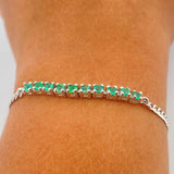 Pulso Tennis Cubano Esmeralda 4.05gr / 18.4cm / 3.4mm Plata 925 %
