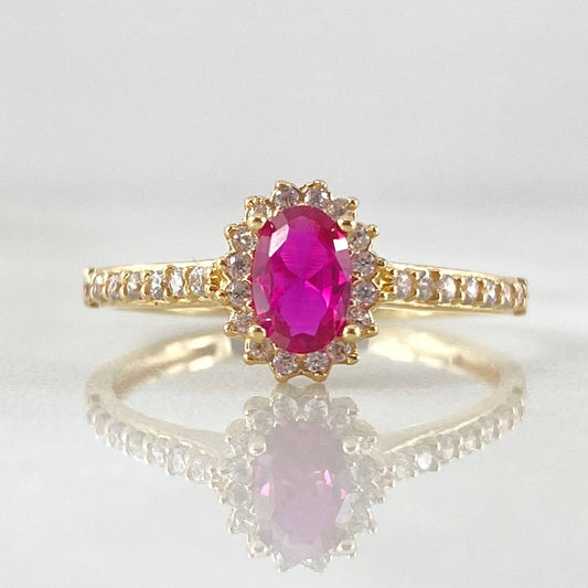 Anillo Solitario Halo Ovalo 2.1gr / T6 / Oro Amarillo 18K