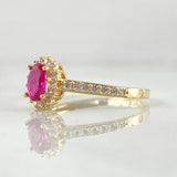 Anillo Solitario Halo Ovalo 2.1gr / T6 / Oro Amarillo 18K