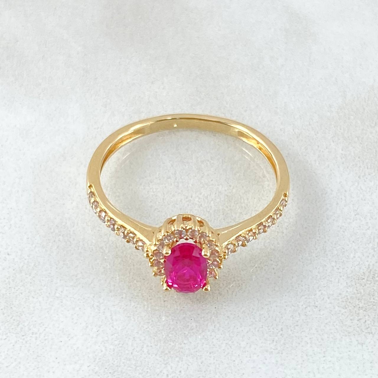 Anillo Solitario Halo Ovalo 2.1gr / T6 / Oro Amarillo 18K