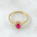 Anillo Solitario Halo Ovalo 2.1gr / T6 / Oro Amarillo 18K
