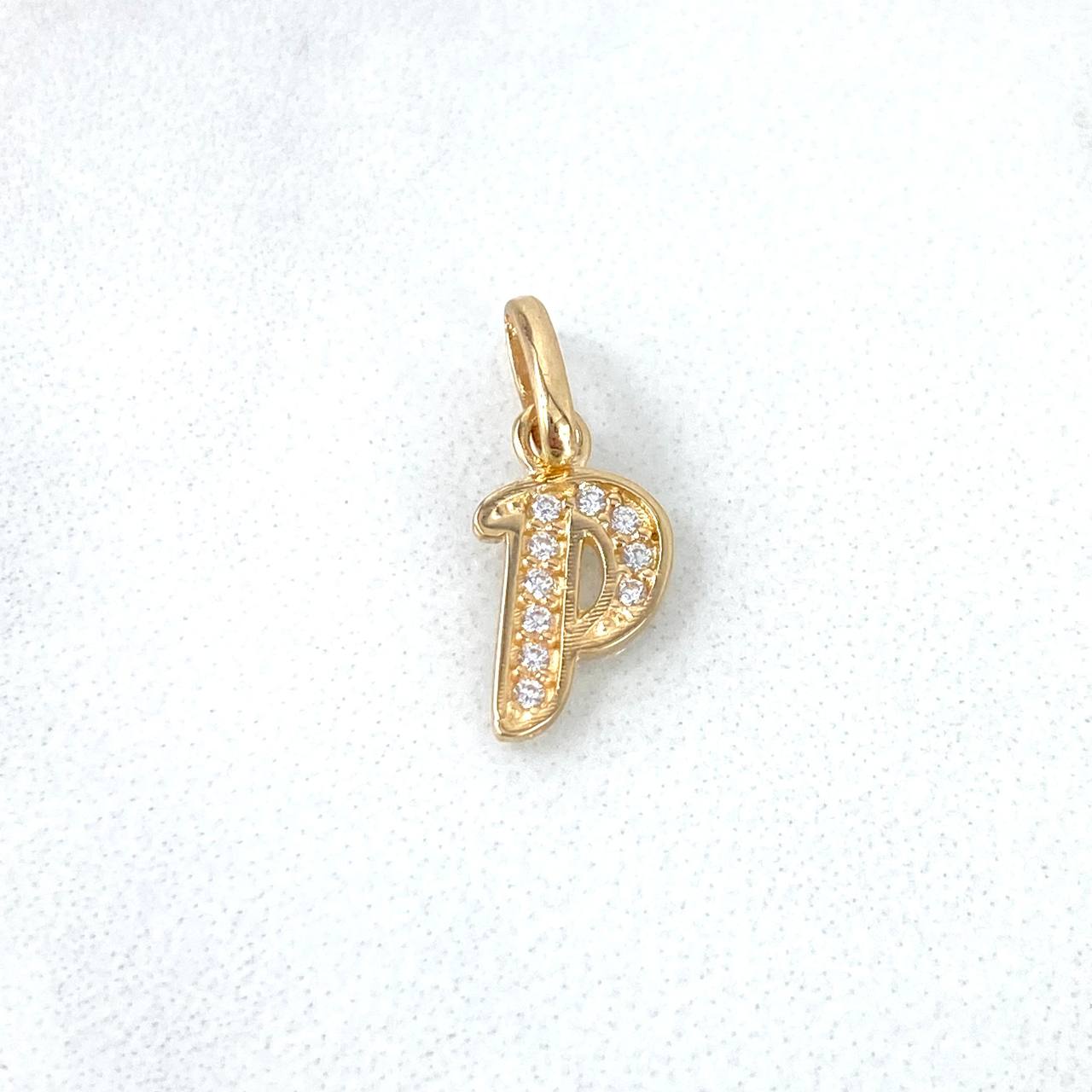 Dije Letra P Silueta 0.65gr / 1.6cm / Circones Blancos Oro Amarillo