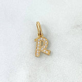 Dije Letra R Silueta 0.7gr / 1.6cm / Circones Blancos Oro Amarillo