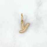 Dije Letra Y Silueta 0.6gr / 1.6cm / Circones Blancos Oro Amarillo