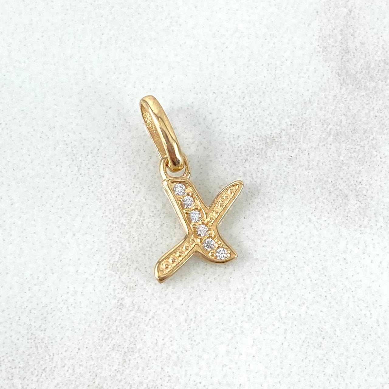 Dije Letra X Silueta 0.55gr / 2cm / Circones Blancos Oro Amarillo 18K *