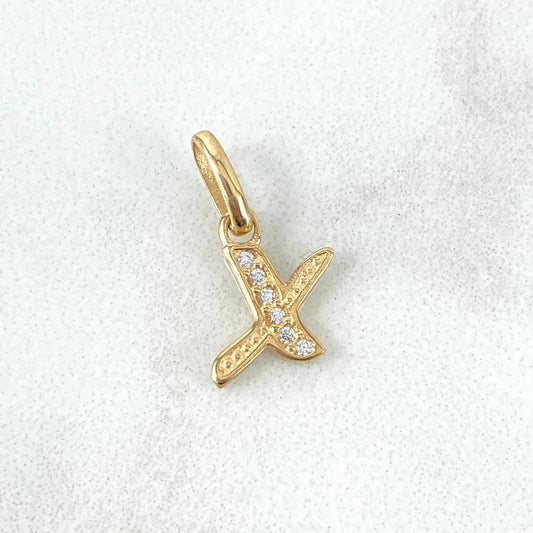 Dije Letra X Silueta 0.55gr / 2cm / Circones Blancos Oro Amarillo 18K *