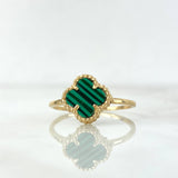 Anillo Trebol VCyA 1.9gr / T7 / Malaquita Verde Punteado Oro Amarillo Nac.Esp. 18K ©