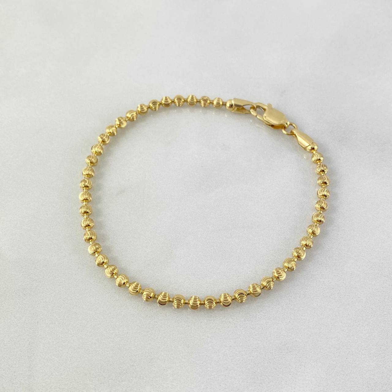 Pulso Militar Luna 6.7gr / 19cm / 3mm Bolas Diamantadas Oro Amarillo Nac.Esp *