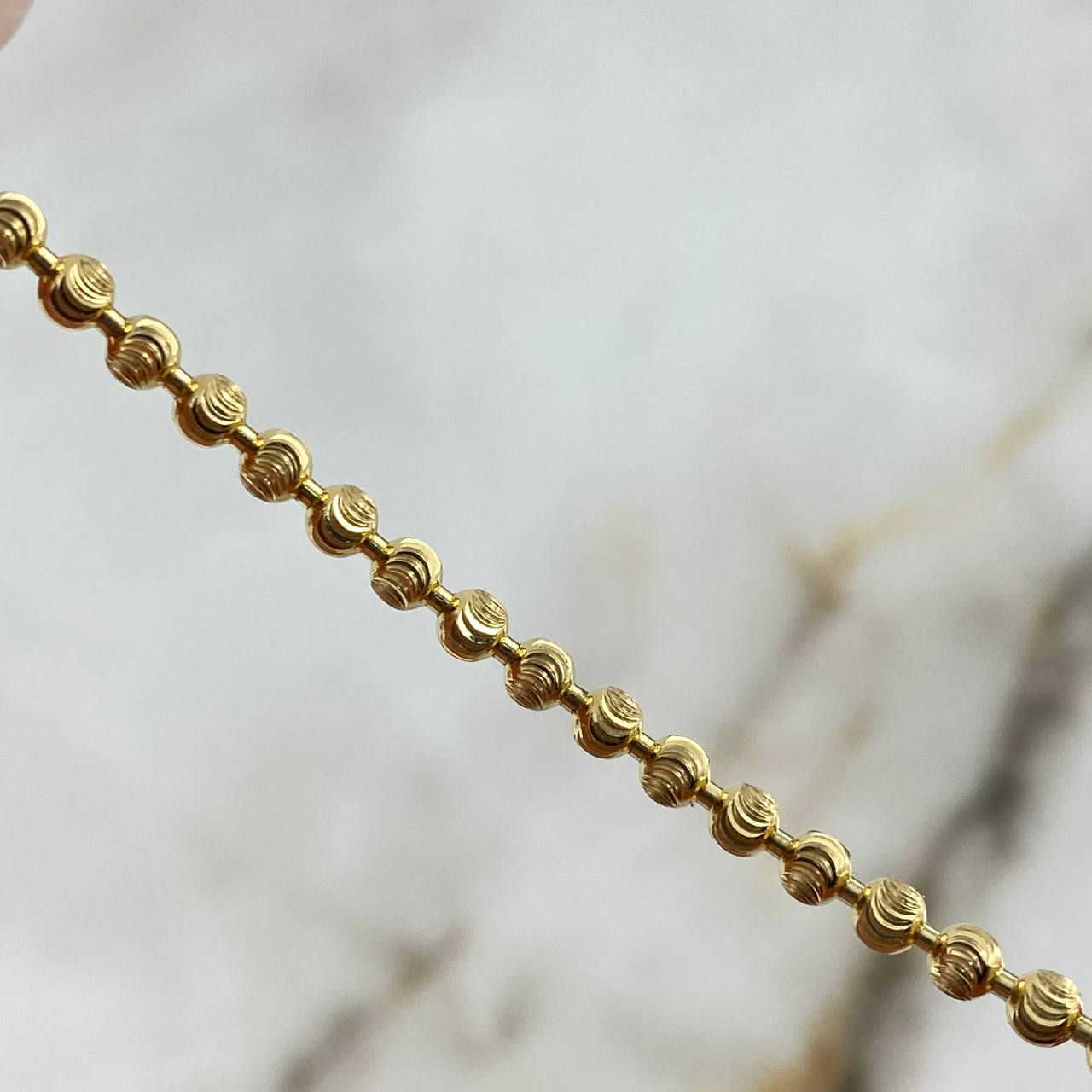 Pulso Militar Luna 6.7gr / 19cm / 3mm Bolas Diamantadas Oro Amarillo Nac.Esp *