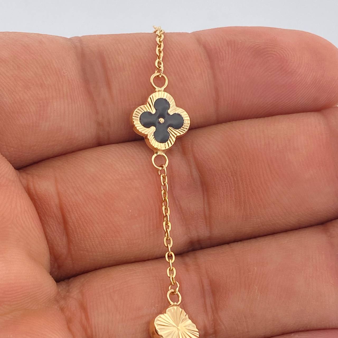 Pulso Trebol Aro Seguido 3.5gr / 18.5cm / 1mm Oro Amarillo 18K %