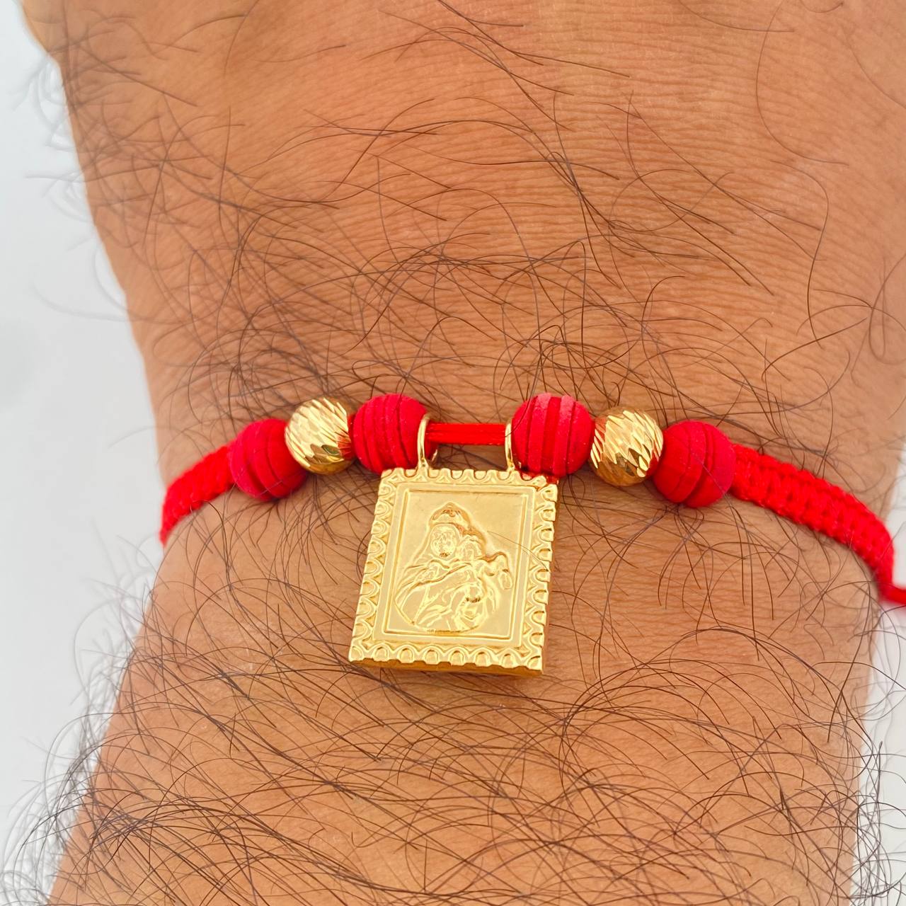 Pulsera Tejida Roja Virgen Del Carmen 2gr / Oro Amarillo 18K %
