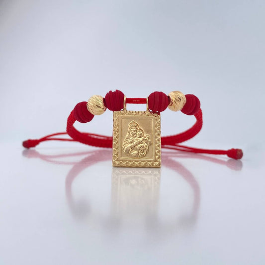 Pulsera Tejida Roja Virgen Del Carmen 2gr / Oro Amarillo 18K %