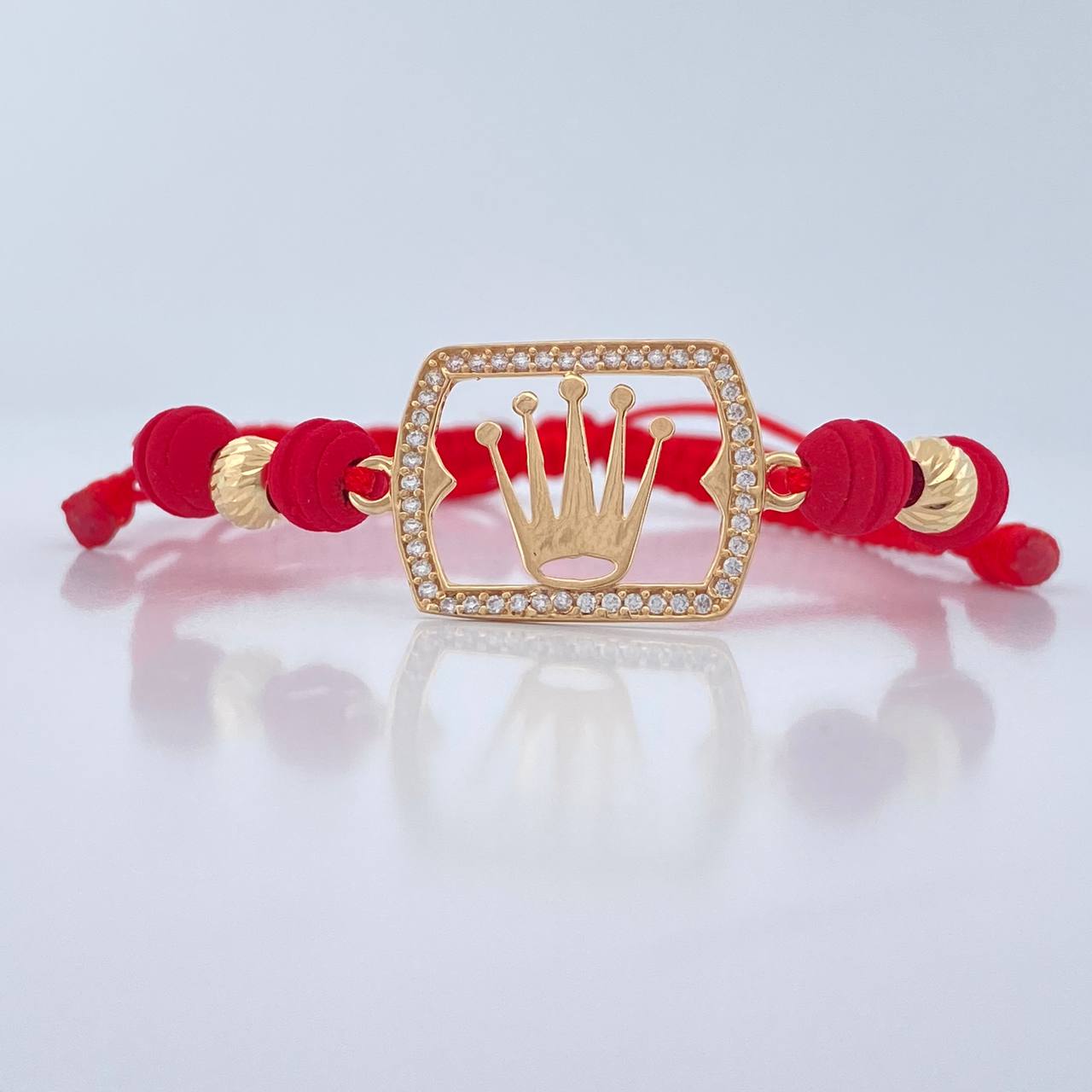 Pulsera Tejida Roja Corona RX 1.8gr / Oro Amarillo 18K %