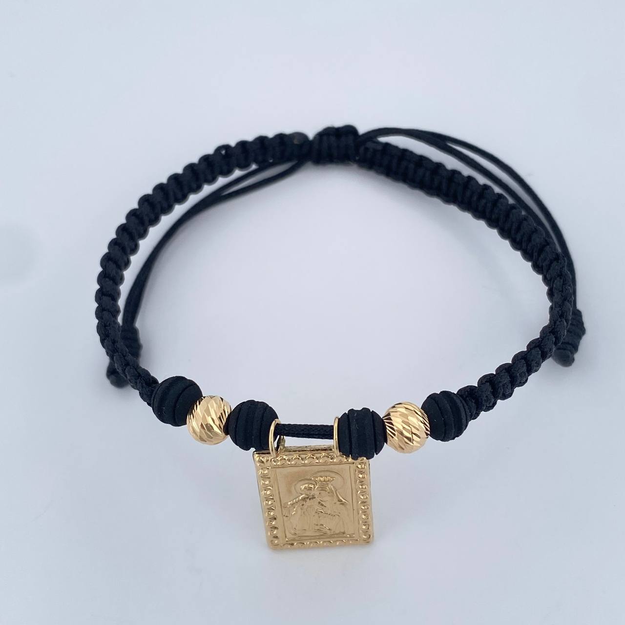 Pulsera Tejida Negra Virgen Del Carmen 2.15gr / Oro Amarillo 18K %