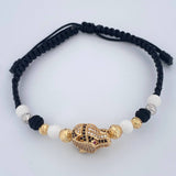 Pulsera Tejida Negra Pantera 6.05gr / Dos Oros Amarillo Blanco 18K %