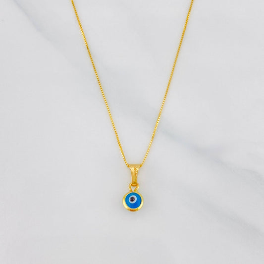 Set Cadena Veneciana + Dije Ojo Turco / 1.4g / 45cm Oro Amarillo 18K