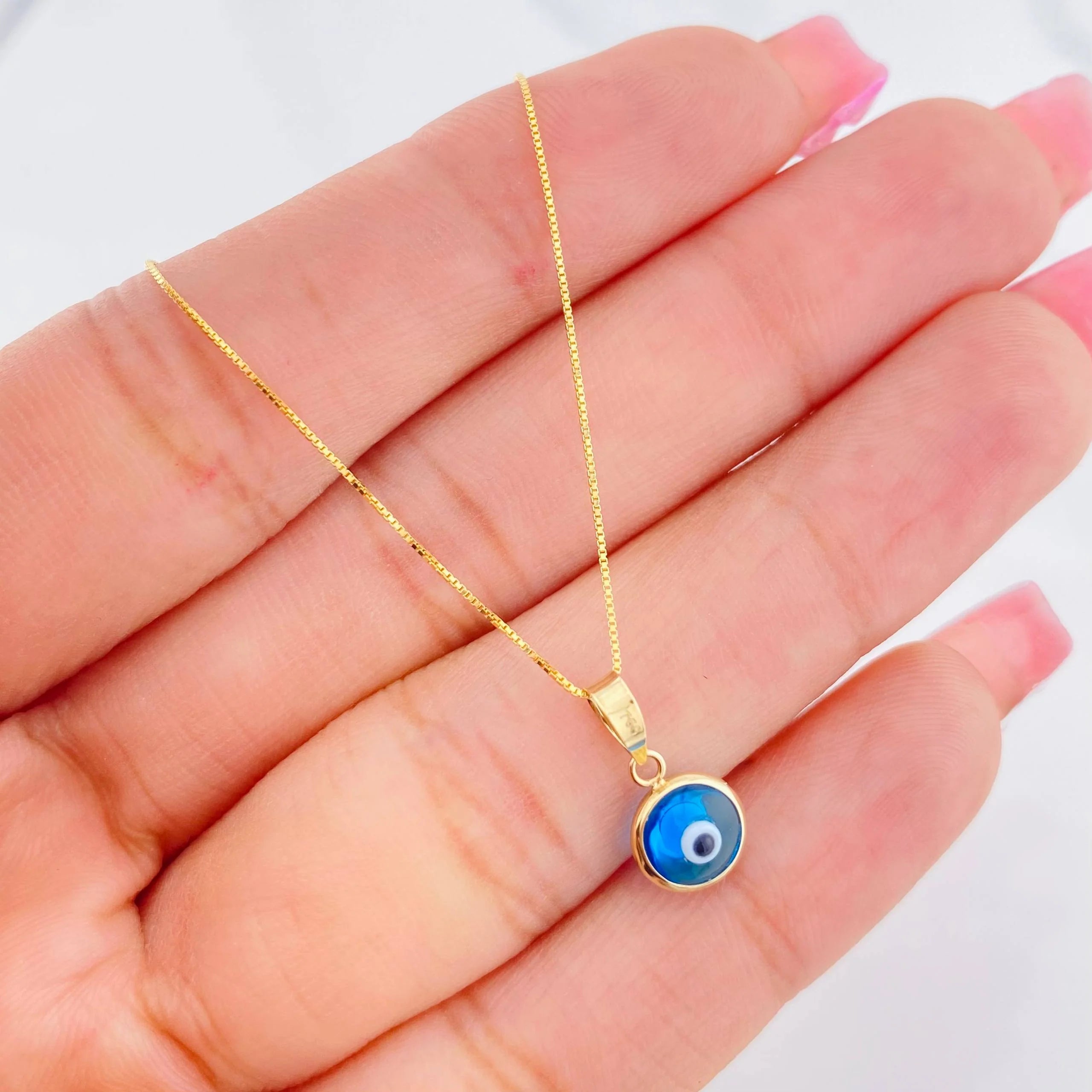 Set Cadena Veneciana + Dije Ojo Turco / 1.5g / 45cm Oro Amarillo 18K