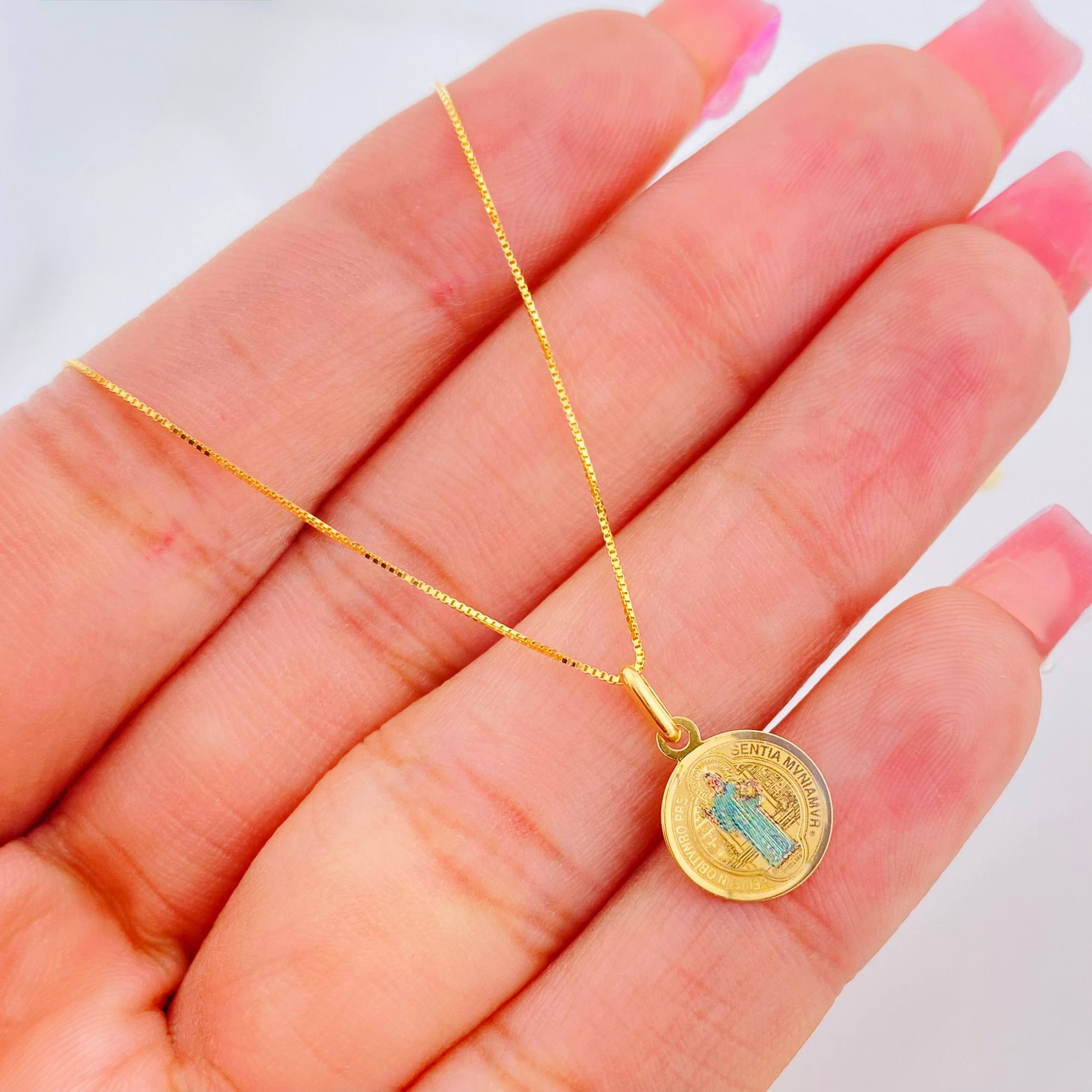 Set Cadena Veneciana + Dije San Benito / 1.55g / 45cm Oro Amarillo 18K