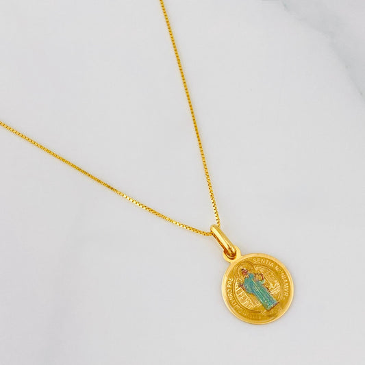 Set Cadena Veneciana + Dije San Benito / 1.55g / 45cm Oro Amarillo 18K