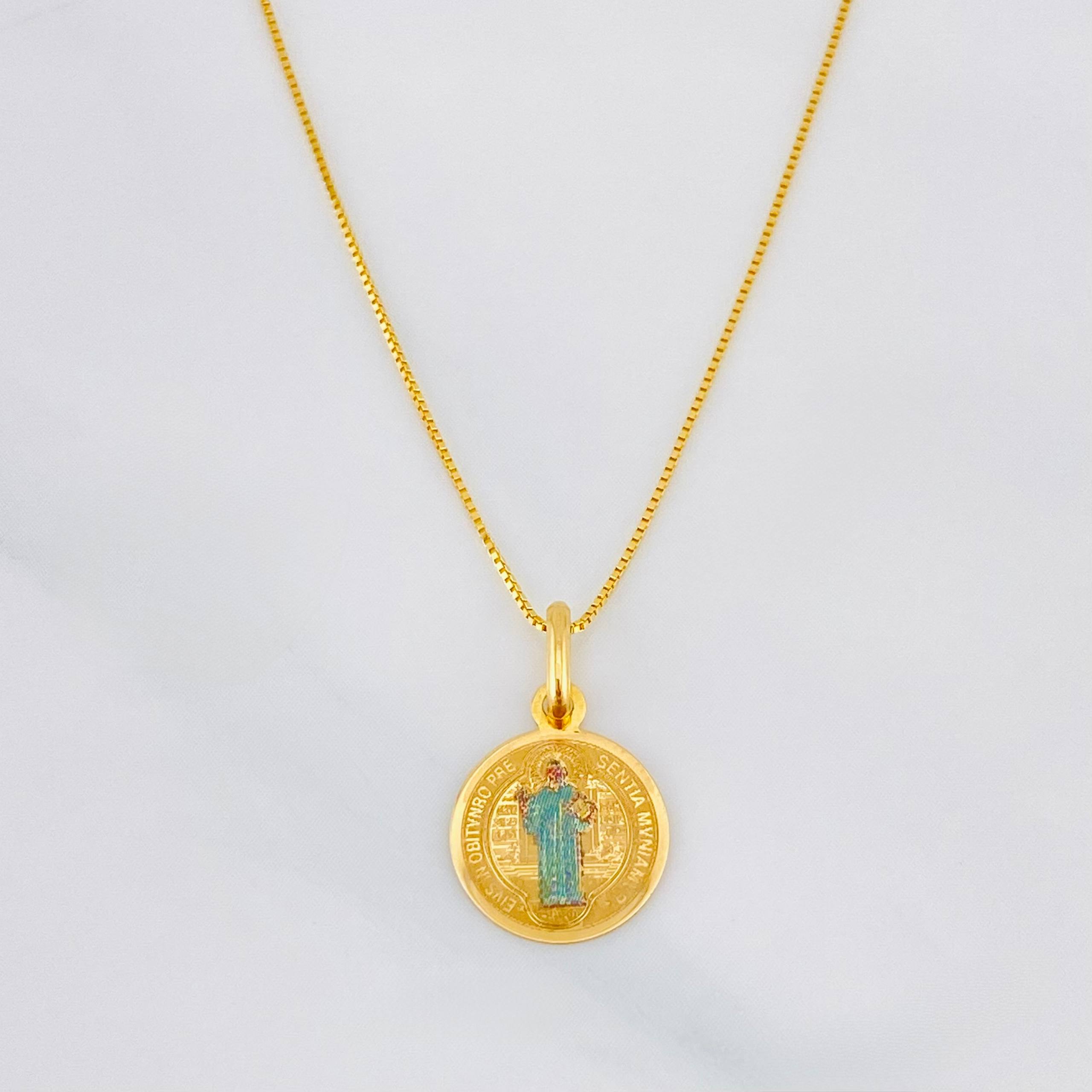 Set Cadena Veneciana + Dije San Benito / 1.5g / 45cm Oro Amarillo 18K