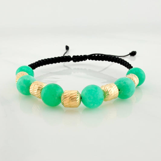 Pulsera Tejida Negra Morralla Esmeralda 6 Und / 6Mm Oro Amarillo 18K