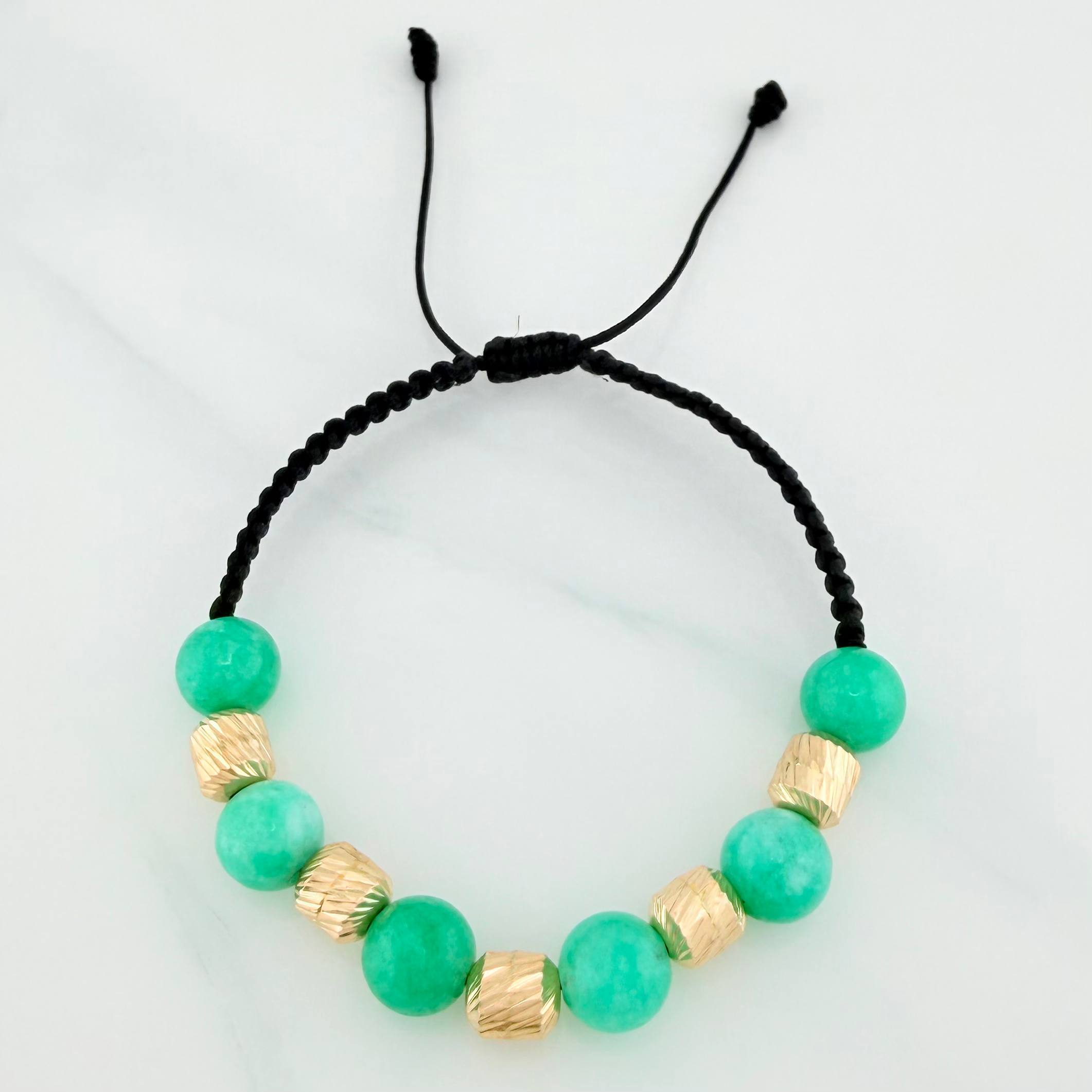 Pulsera Tejida Negra Morralla Esmeralda 6 Und / 6Mm Oro Amarillo 18K