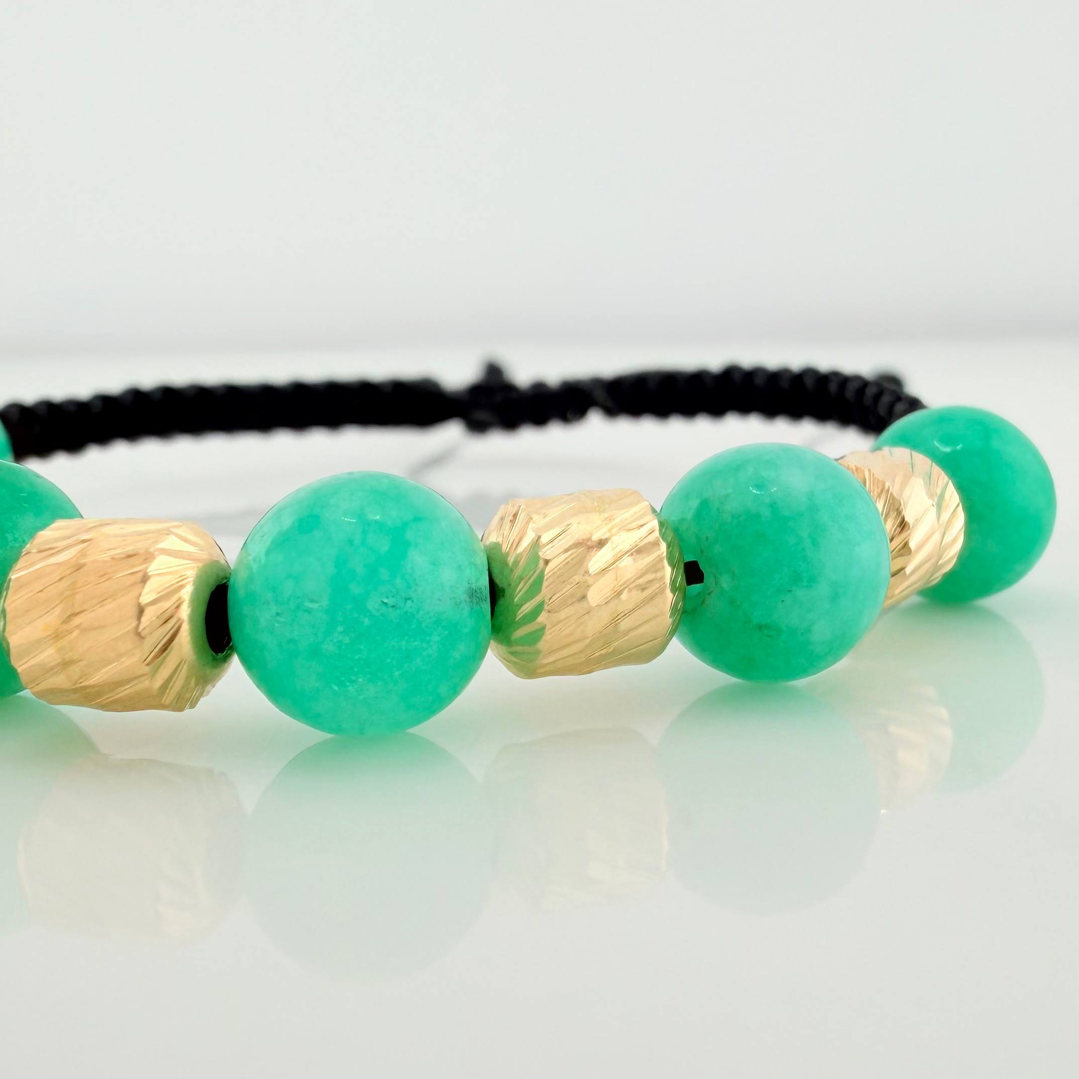 Pulsera Tejida Negra Morralla Esmeralda 6 Und / 6Mm Oro Amarillo 18K