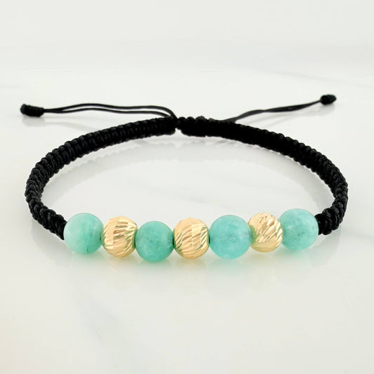 Pulsera Tejida Negra Morralla Esmeralda 4 Und / 5Mm Oro Amarillo 18K