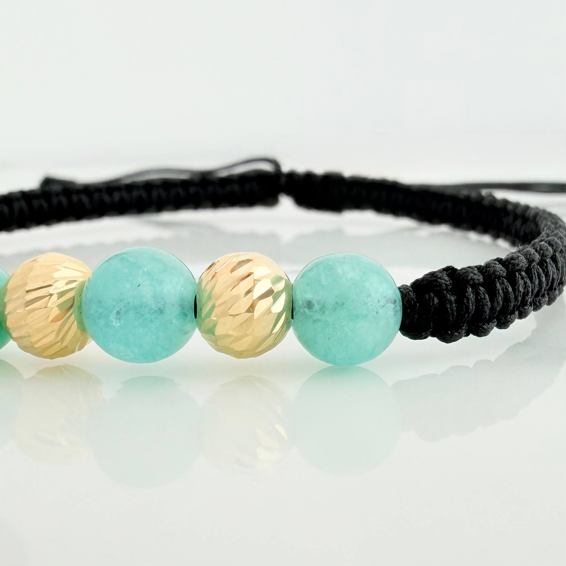 Pulsera Tejida Negra Morralla Esmeralda 4 Und / 5Mm Oro Amarillo 18K