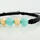 Pulsera Tejida Negra Morralla Esmeralda 4 Und / 5Mm Oro Amarillo 18K