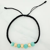 Pulsera Tejida Negra Morralla Esmeralda 4 Und / 5Mm Oro Amarillo 18K