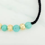 Pulsera Tejida Negra Morralla Esmeralda 4 Und / 5Mm Oro Amarillo 18K