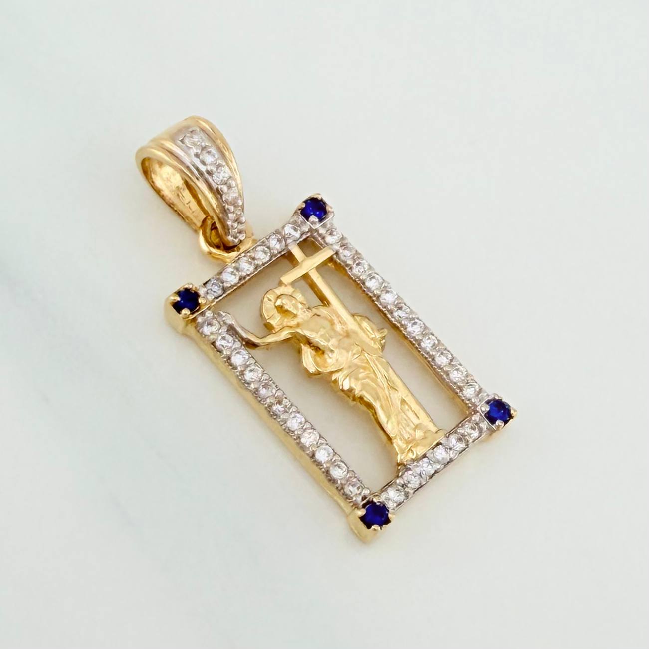 Dije Jesus Resucitado 2.4 g / 2.4 cm Dos Oros Amarillo Blanco 18K