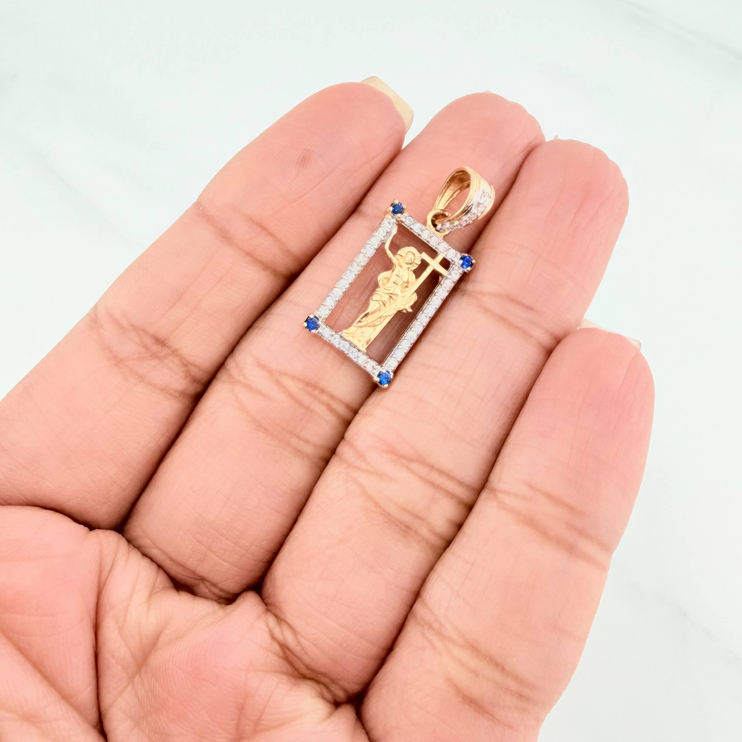 Dije Jesus Resucitado 2.4 g / 2.4 cm Dos Oros Amarillo Blanco 18K